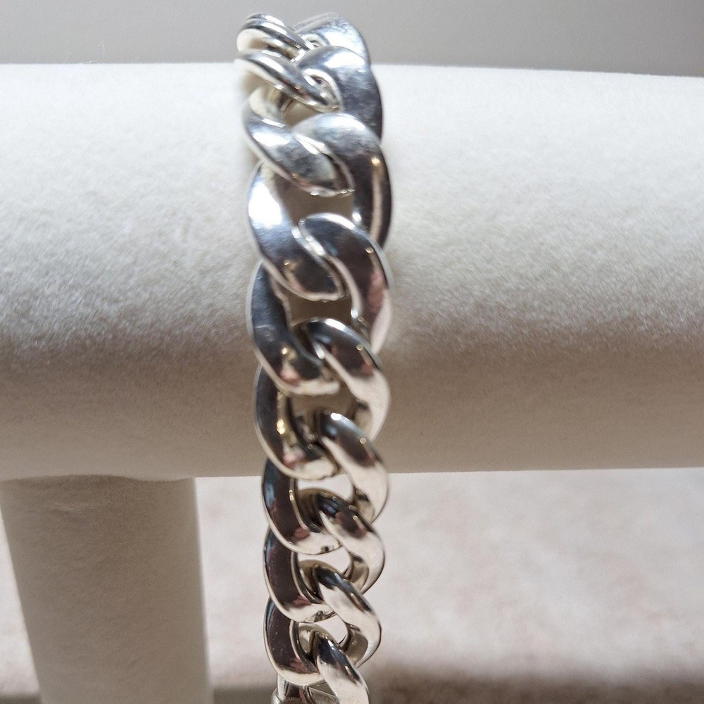 Sterling silver curb chain bracelet link high polished SUBSTANTIAL